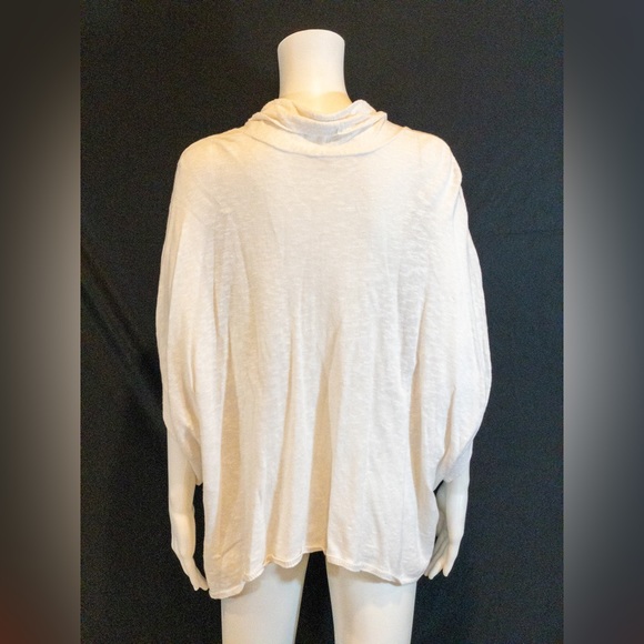 Eileen Fisher Off White Linen/Cotton Cowl neck sweater with short Dolman Sleeves - Picture 3 of 3
